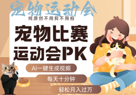 AI一键生成宠物比赛运动会PK视频，纯原创不用剪不用拍，每天十分钟，轻松月入过1W+-破局灯塔