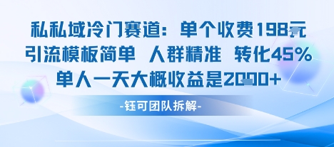 私域冷门赛道单个收费198米引流模板简单人群精准 45%的转化率单人一天大概收益多张-破局灯塔