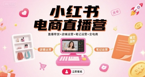 小红书电商直播营，直播带货+店铺运营+笔记运营=全电商-破局灯塔