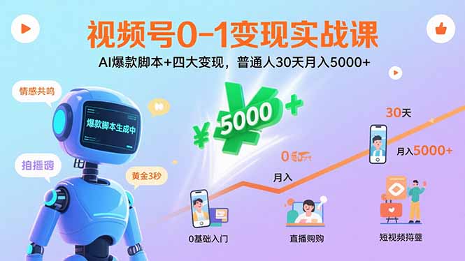 视频号0-1变现实战课：AI爆款脚本+四大变现，普通人30天月入5000+-破局灯塔