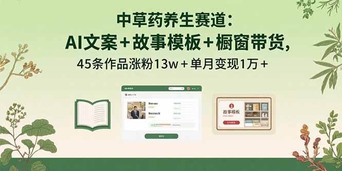 中草药养生赛道：AI文案+故事模板+橱带货，45条作品涨粉13w+单月变现1万+-破局灯塔