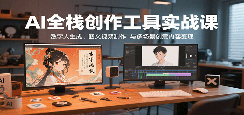 AI全栈创作工具实战课：数字人生成、图文视频制作与多场景创意内容变现-破局灯塔