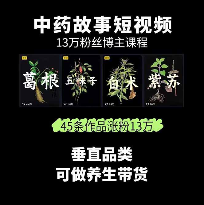 图片[1]-中草药养生赛道：AI文案+故事模板+橱带货，45条作品涨粉13w+单月变现1万+-破局灯塔