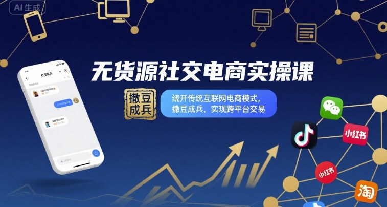 无货源社交电商实操课，绕开传统互联网电商模式，撒豆成兵，实现跨平台交易-破局灯塔