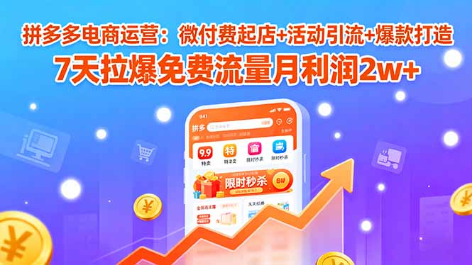 拼多多电商运营：微付费起店+活动引流+爆款打造 7天拉爆免费流量月利润2w+-破局灯塔