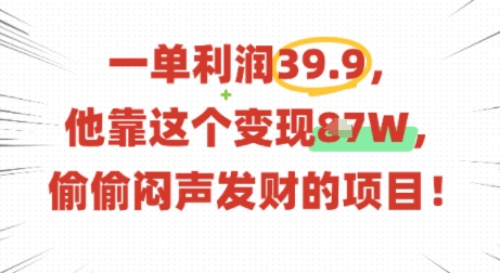 一单利润39.9，有人靠这个变现几十个，偷偷闷声发财的项目-破局灯塔