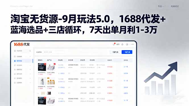 淘宝无货源-9月玩法5.0，1688代发+蓝海选品+三店循环，7天出单月利1-3万-破局灯塔
