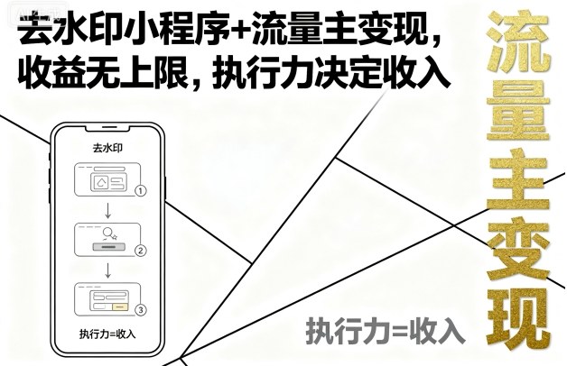 去水印小程序+流量主变现，收益无上限，执行力决定收入-破局灯塔