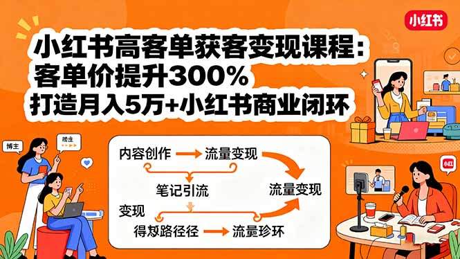 小红书高客单获客变现课程：客单价提升300%，打造月入10万+小红书商业闭环-破局灯塔