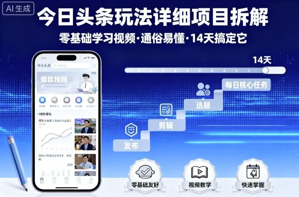 今日头条玩法详细项目拆解，零基础学习视频 通俗易懂 14天搞定它-破局灯塔