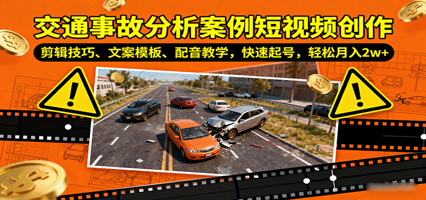 交通事故分析案例短视频创作，剪辑技巧、文案模板、配音教学，快速起号，轻松月入2w+-破局灯塔