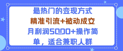 小众赛道玩法：当下最热门的变现方式，精准引流+被动成交月利润5k+操作简单，适合兼职人群-破局灯塔
