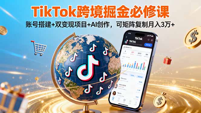 TikTo跨境掘金必修课，账号搭建+双变现项目+AI创作，可矩阵复制月入3万+-破局灯塔
