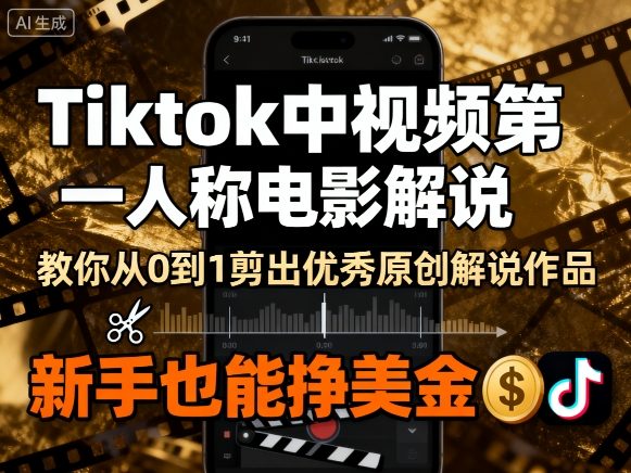 Tiktok中视频第一人称电影解说，教你从0到1剪出一个优秀的原创解说作品，新手也能挣美金-破局灯塔