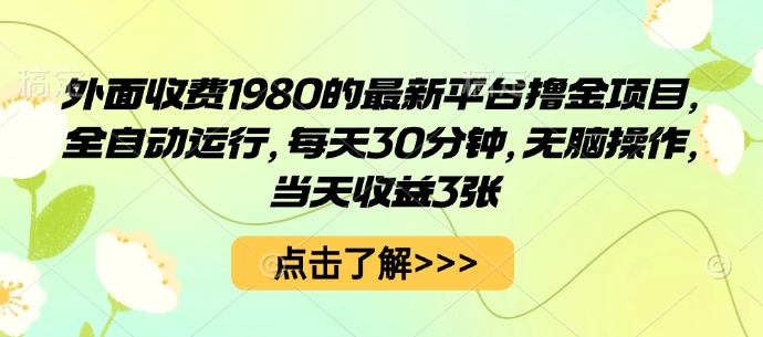 外面收费1980的最新平台撸金项目，全自动运行，每天30分钟，无脑操作，当天收益3张【揭秘】-破局灯塔