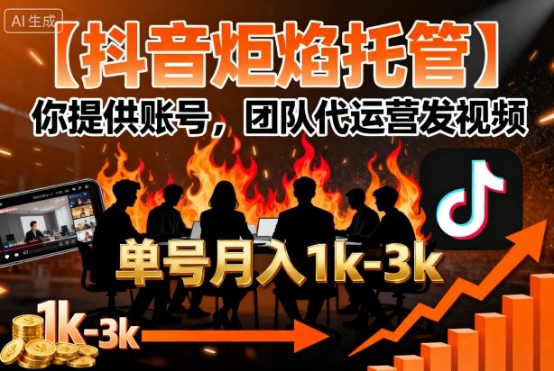 【抖音炬焰托管】你提供账号，团队代运营发视频，单号月入1k+【揭秘】-破局灯塔
