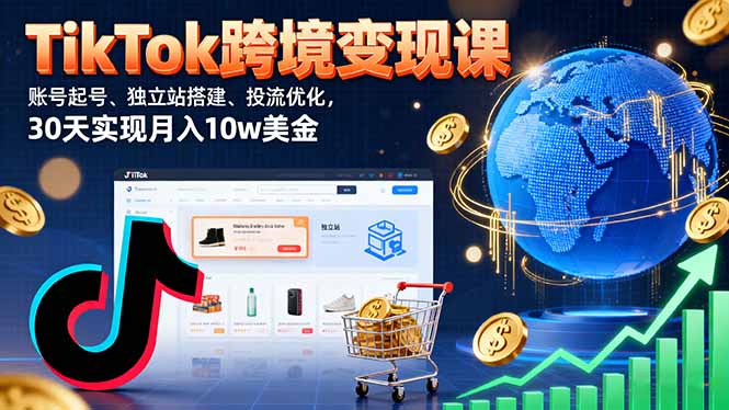 TikTok跨境变现课：账号起号、独立站搭建、投流优化，30天实现月入10w美金-破局灯塔