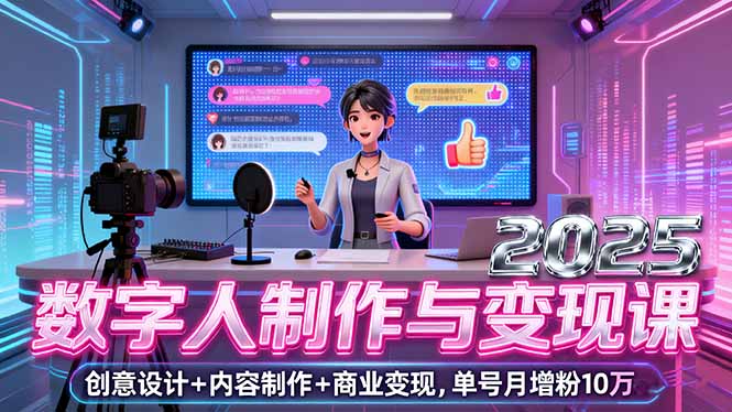 2025数字人制作与变现课，创意设计+内容制作+商业变现，单号月增粉10万+-破局灯塔