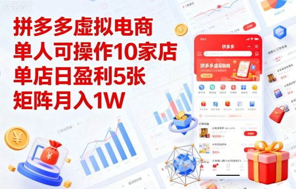 拼多多虚拟电商，单人可操作10家店，单店日盈利5张，矩阵月入1W+【揭秘】-破局灯塔