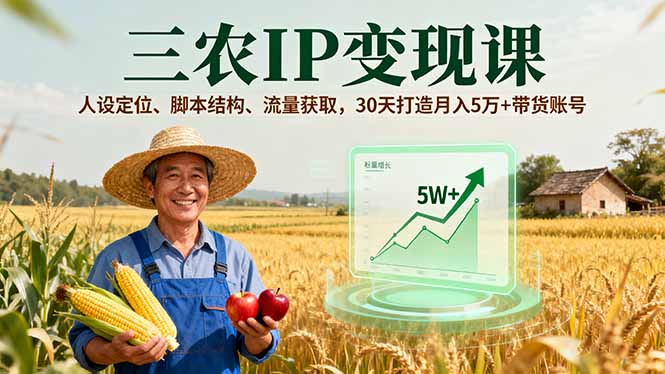 三农IP变现课，人设定位、脚本结构、流量获取，30天打造月入5万+带货账号-破局灯塔