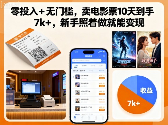 零投入+无门槛，卖电影票10天到手7k+，新手照着做就能变现【揭秘】-破局灯塔