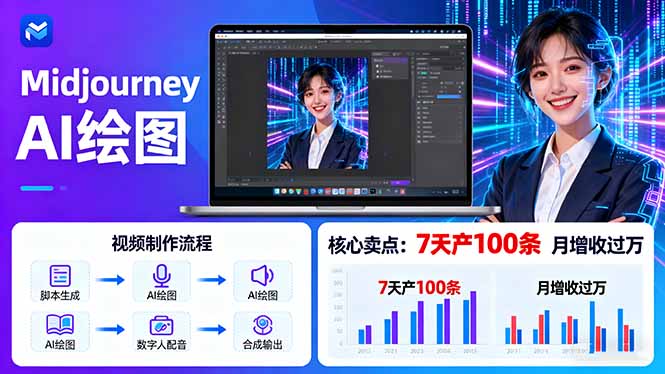 AI绘图照片开口说话视频制作：Midjourney+数字人，7天产100条月增收过万-破局灯塔