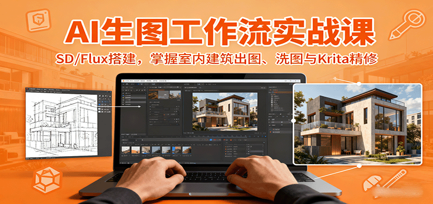 AI生图工作流实战课：SD/Flux搭建，掌握室内建筑出图、洗图与Krita精修-破局灯塔
