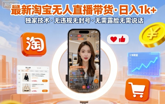 最新淘宝无人直播带货，日入1k+，独家技术，无违规无封号，无需露脸无需说话【揭秘】-破局灯塔