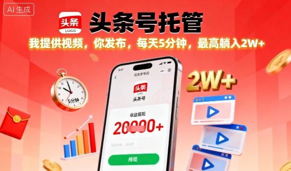【头条号托管】我提供视频，你发布，每天5分钟，最高躺入2W+【揭秘】-破局灯塔