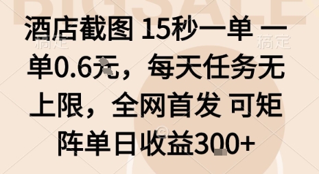 酒店截图15秒一单，一单0.6米，每天任务无上限，全网首发可矩阵单日收益3张【揭秘】-破局灯塔