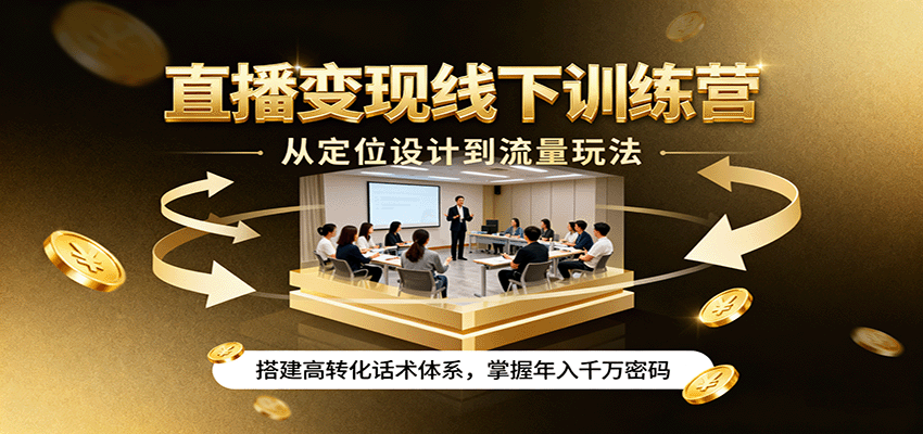 直播变现线下训练营，从定位设计到流量玩法，搭建高转化话术体系，掌握年入千万密码-破局灯塔