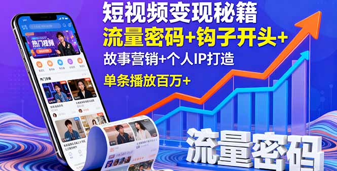 短视频变现秘籍，流量密码+钩子开头+故事营销+个人IP打造，单条播放百万+-破局灯塔