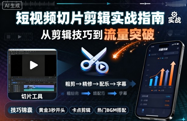 短视频切片剪辑实战指南，从剪辑技巧到流量突破-破局灯塔