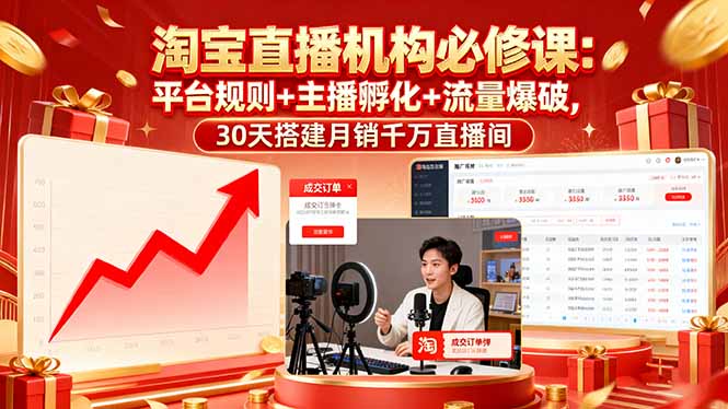 淘宝直播机构必修课：平台规则/主播孵化/流量爆破,30天搭建月销千万直播间-破局灯塔