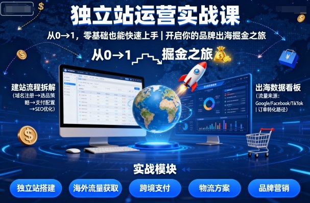 独立站运营实战课，​从0到1，零基础也能快速上手，开启你的品牌出海掘金之旅-破局灯塔