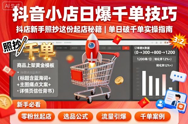 抖音小店日爆千单技巧，抖店新手照抄这份起店秘籍，单日破千单-破局灯塔