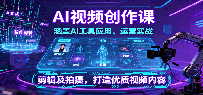 AI视频创作课，涵盖AI工具应用、运营实战、剪辑及拍摄，打造优质视频内容-破局灯塔