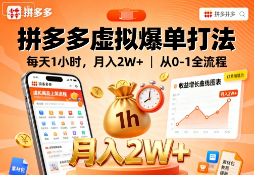 拼多多虚拟爆单打法，每天1小时，月入2W+，从0-1全流程-破局灯塔
