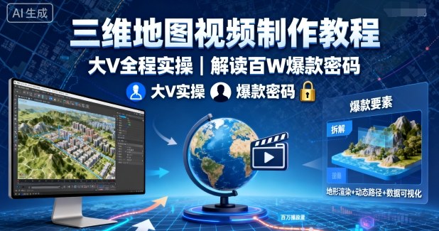 三维地图视频制作教程，大V全程实操，解读百W爆款密码-破局灯塔