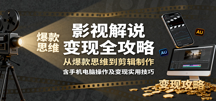 影视解说变现全攻略：从爆款思维到剪辑制作，含手机电脑操作及变现实用技巧-破局灯塔