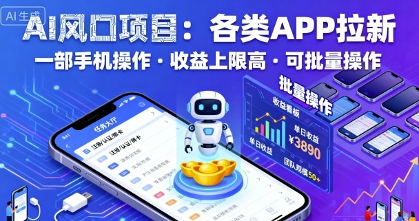 AI风口项目，各类APP拉新，一部手机就可以操作，收益上限高，可批量操作-破局灯塔