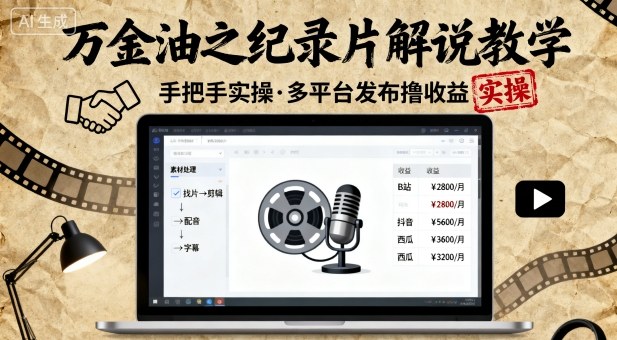 万金油之纪录片解说教学，手把手教你，完全实操，多平台发布撸收益-破局灯塔