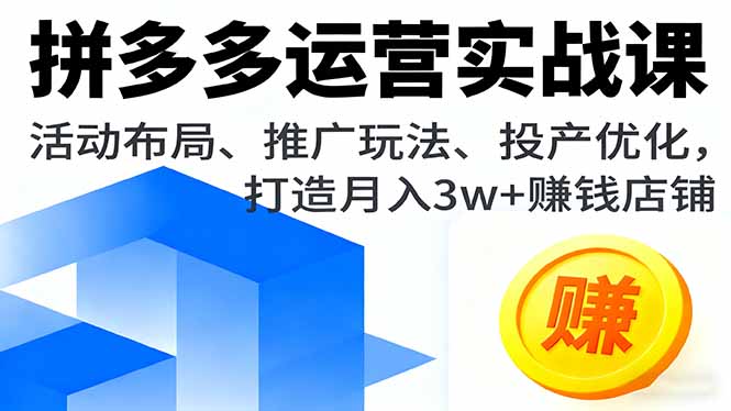 拼多多运营实战课，活动布局、推广玩法、投产优化，打造月入3w+赚钱店铺-破局灯塔