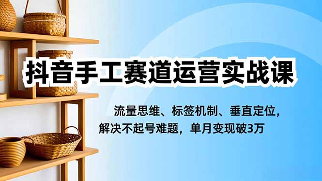 抖音手工赛道运营实战课，流量思维、标签机制、垂直定位，解决不起号难题，单月变现破3万-破局灯塔