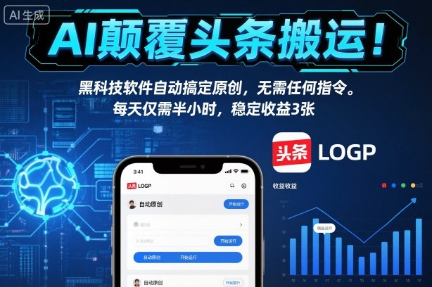 AI颠覆头条搬运！黑科技软件自动搞定原创，无需任何指令。每天仅需半小时，稳定收益3张【揭秘】-破局灯塔