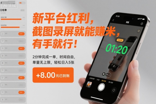 新平台红利,截图录屏就能賺米,有手就行!2分钟完成一单,时间自由,单量无上限,轻松日入5张【揭秘】-破局灯塔