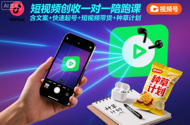 短视频创收一对一陪跑课，含文案+快速起号+短视频带货+种草计划-破局灯塔