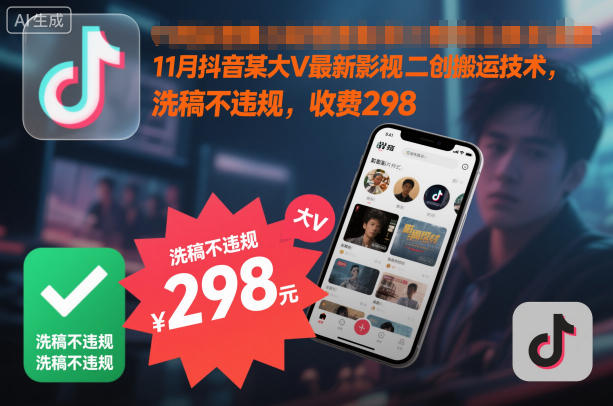 11月抖音某大V最新影视二创搬运技术，洗稿不违规，收费298-破局灯塔