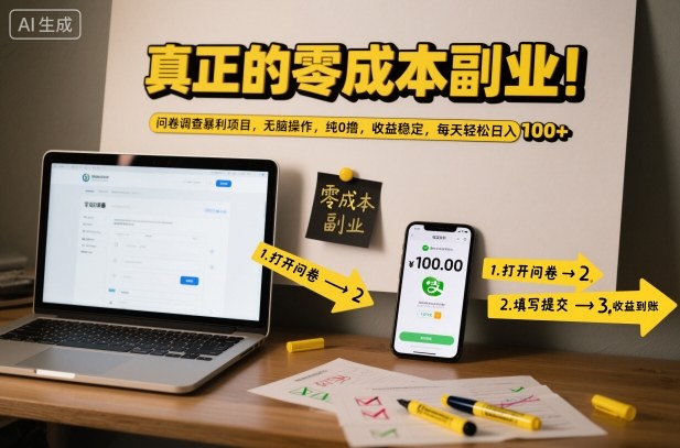 真正的零成本副业！问卷调查暴利项目，无脑操作，纯0撸，收益稳定，每天轻松日入100+【揭秘】-破局灯塔