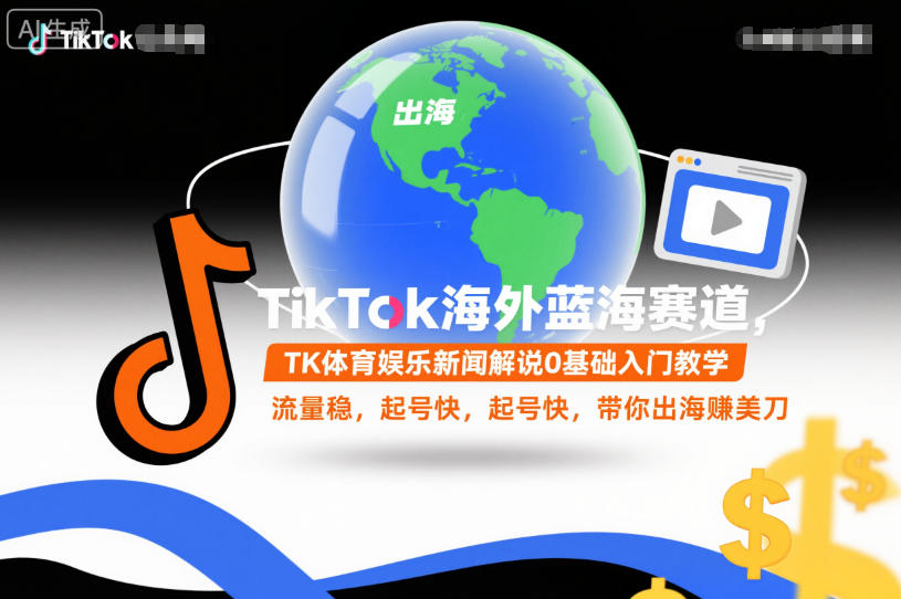 TikTok海外蓝海赛道,TK体育娱乐新闻解说0基础入门教学,流量稳,起号快,带你出海賺美刀-破局灯塔